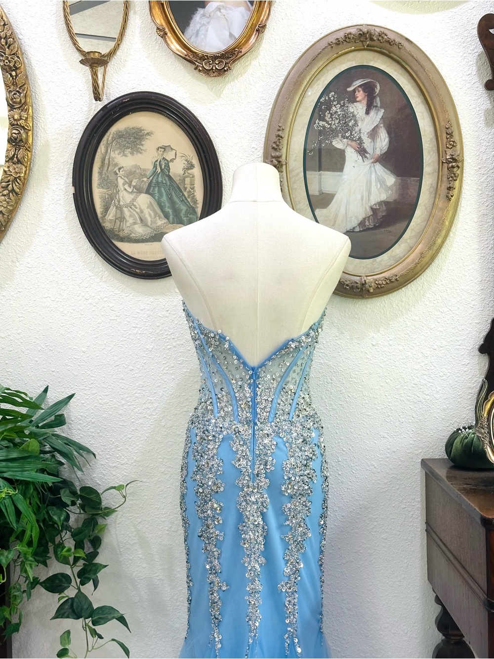 Jovani Light Blue Strapless Beaded Mermaid Gown - Picture 6 of 8